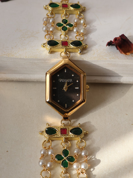 Manasa Green Kundan Wrist Watch