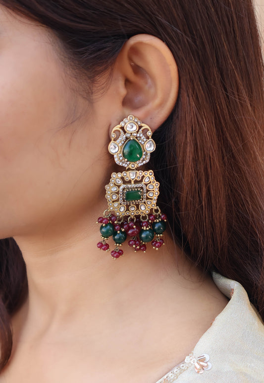 Wiksha Kundan Green Earrings