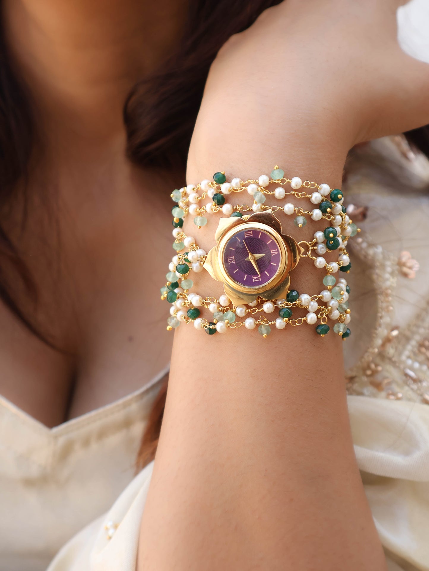 Infinity Pearl Green Floral Wrist Watch