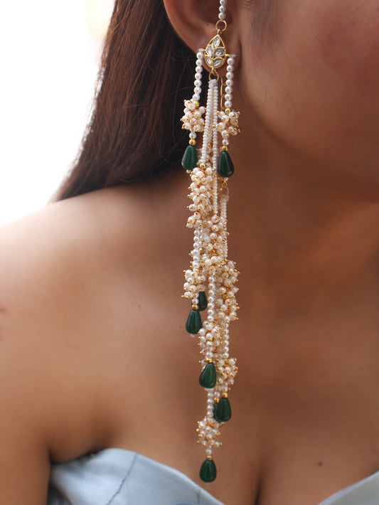 Hampi Kundan Green Earrings with Ear-Chain