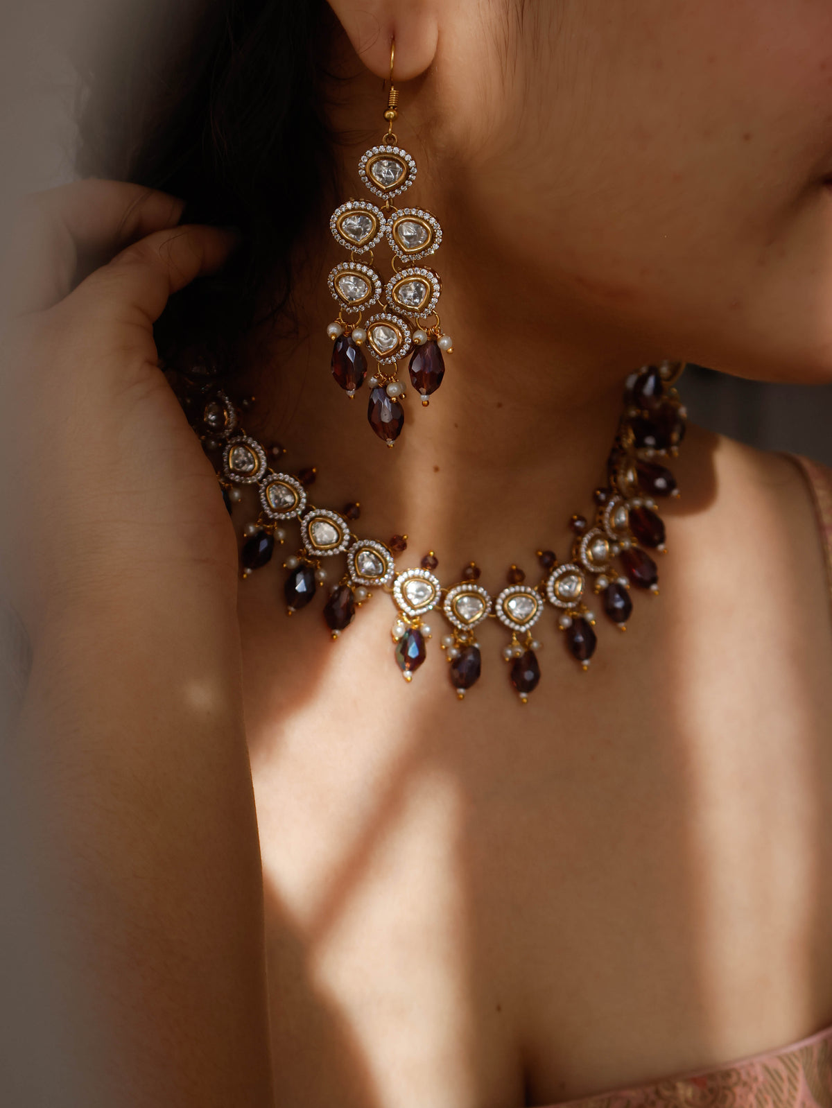 Jolene Polki Purple Necklace Set