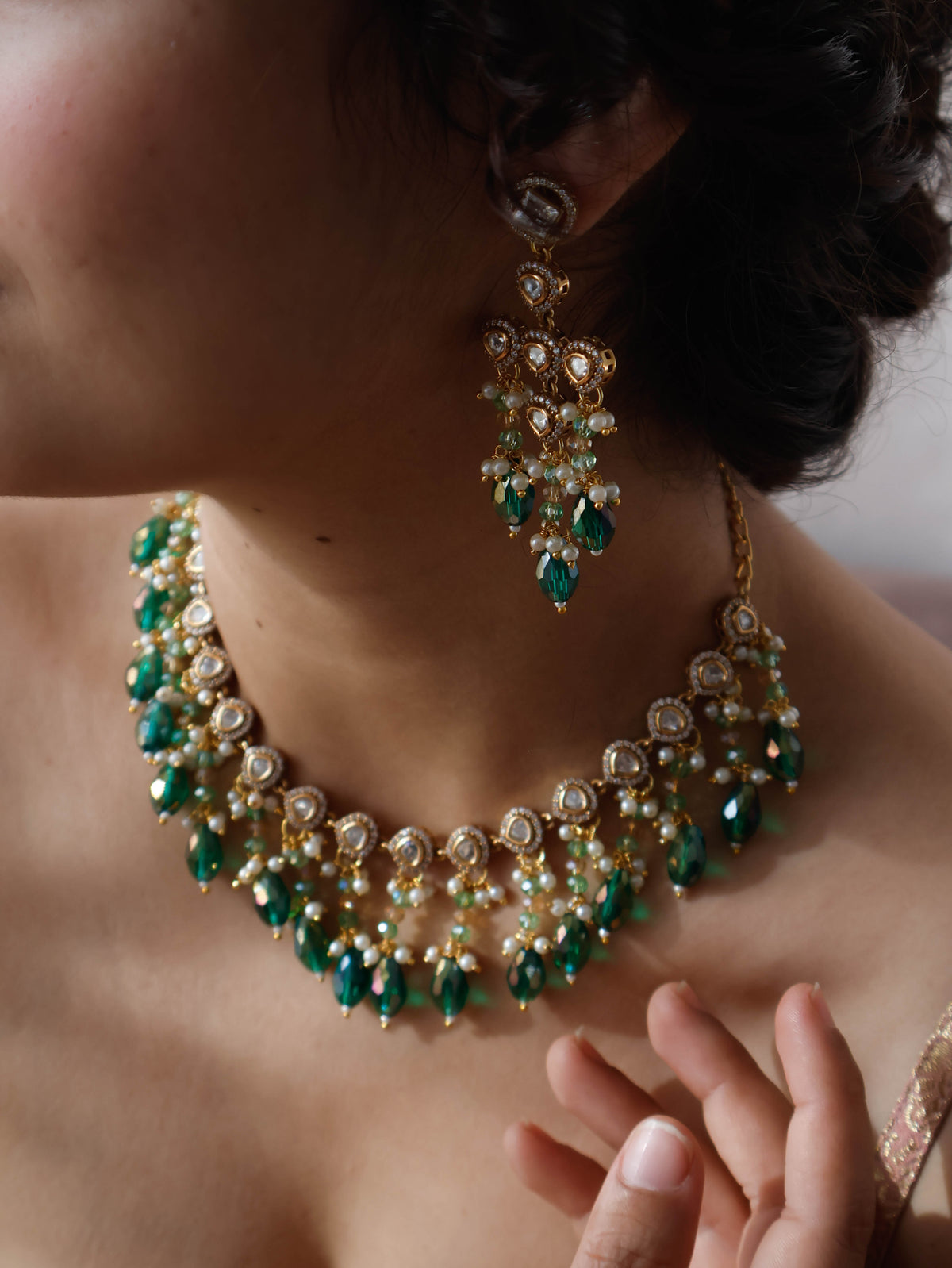 Jolene Polki Green Necklace Set