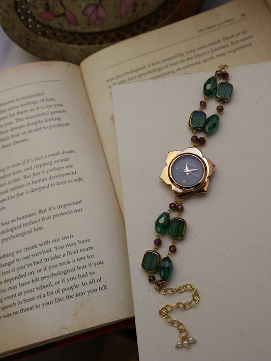 Carlton Green Floral Wrist Watch