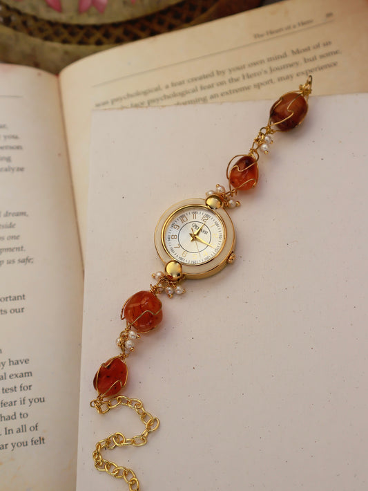 Tulips Stone Cage Orange Wrist Watch
