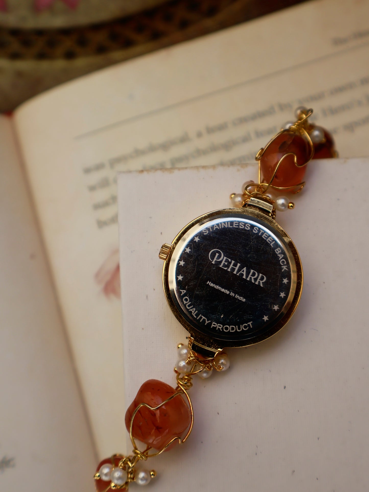 Tulips Stone Cage Orange Wrist Watch