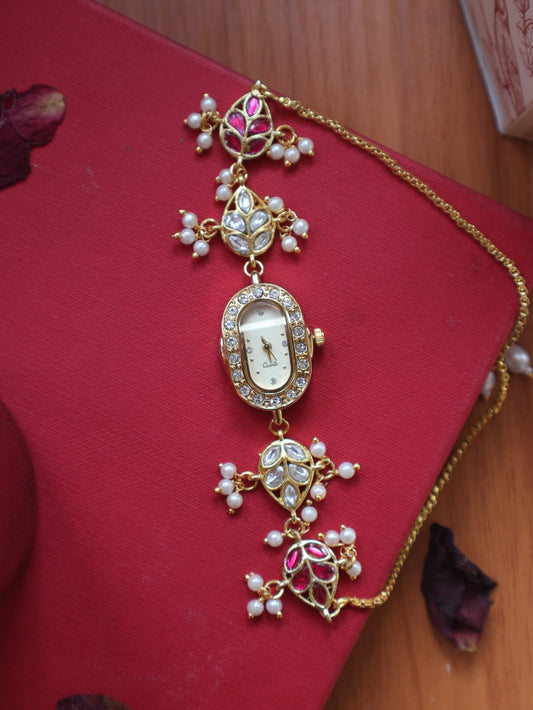 Leaf Kundan Wrist Watch