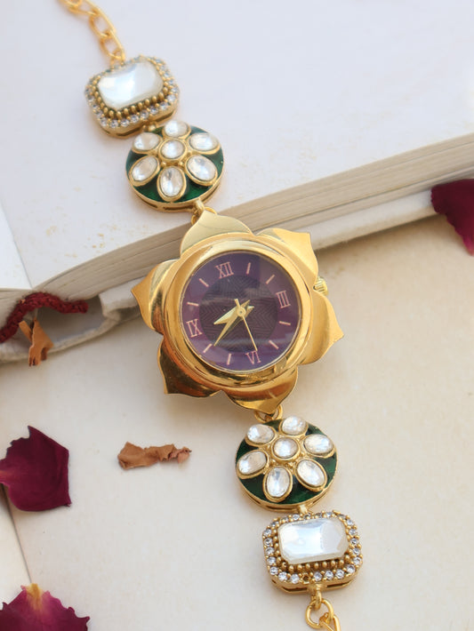 Stone Polki Flower Wrist Watch