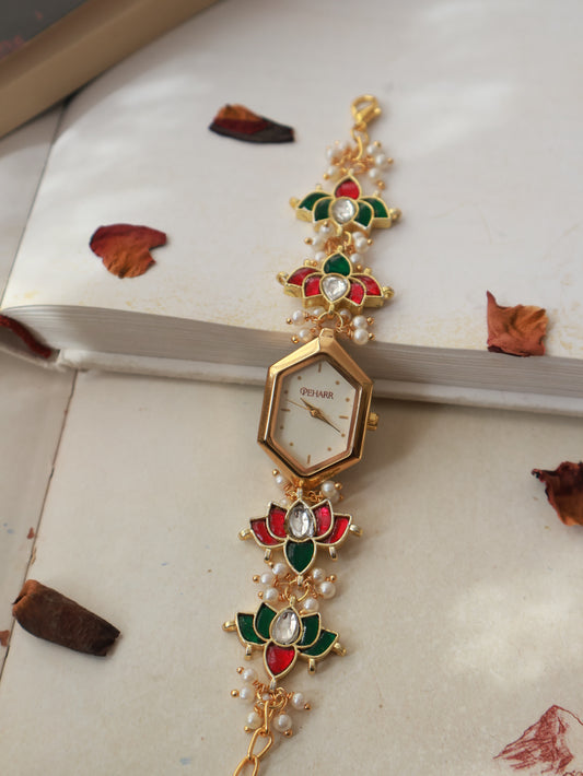 Kalyaan Green & Red Wrist Watch