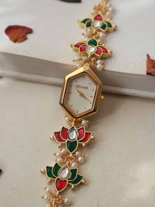 Kalyaan Green & Red Wrist Watch