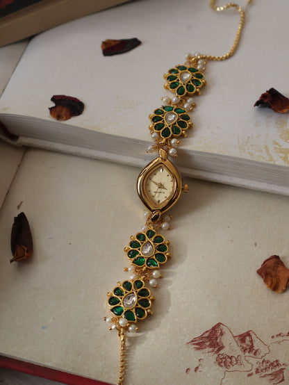 Mithila Green Kundan Wrist Watch