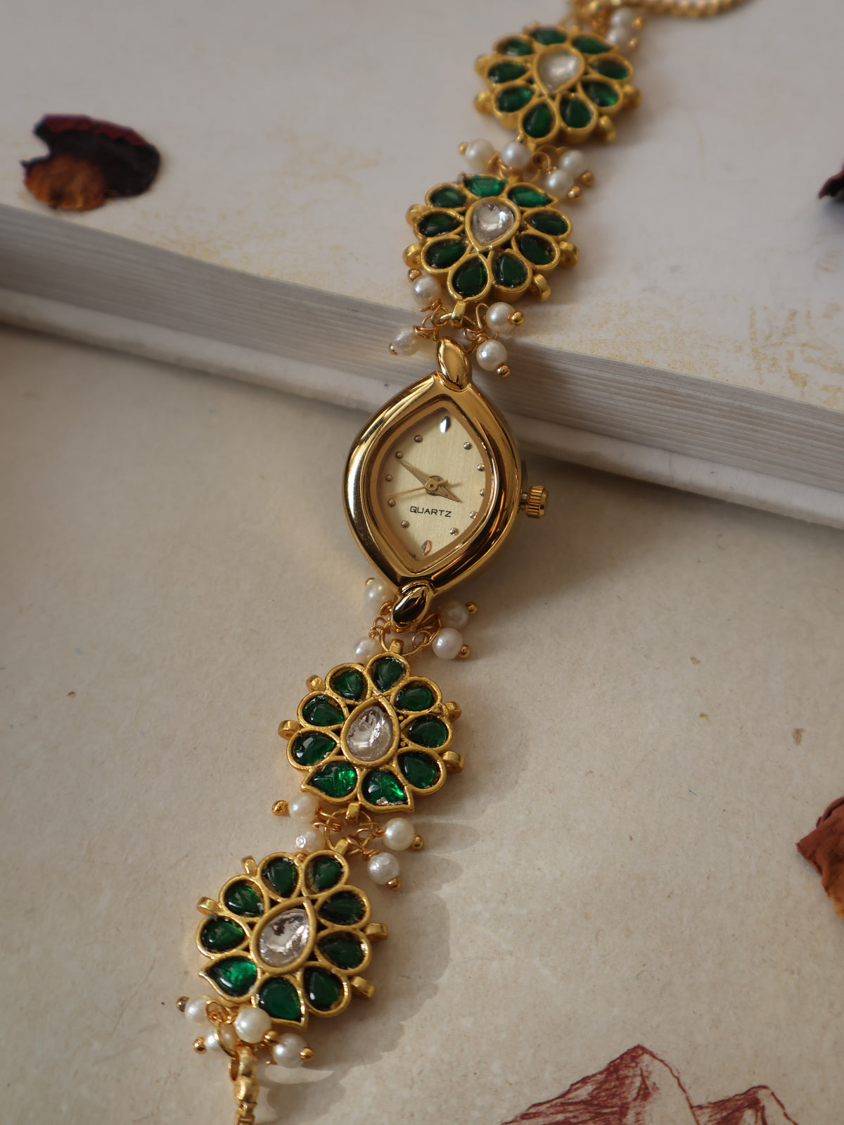 Mithila Green Kundan Wrist Watch