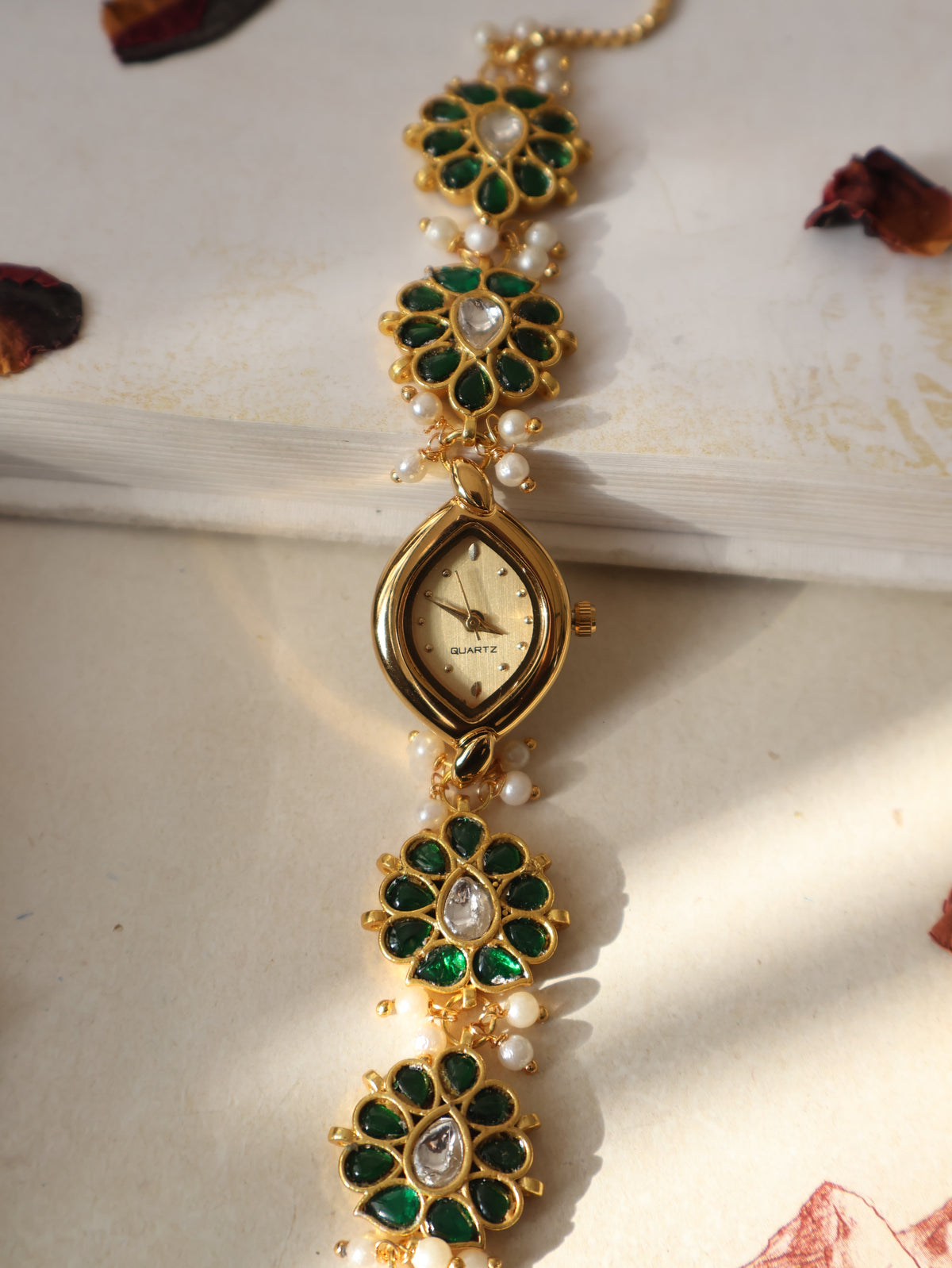 Mithila Green Kundan Wrist Watch