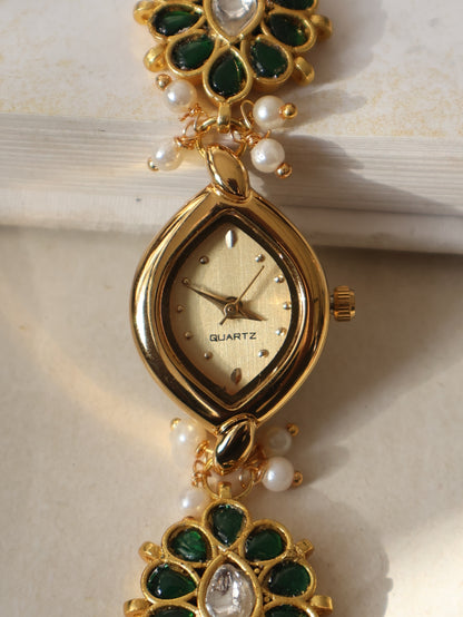 Mithila Green Kundan Wrist Watch