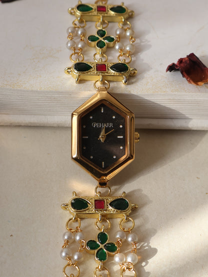 Manasa Green Kundan Wrist Watch