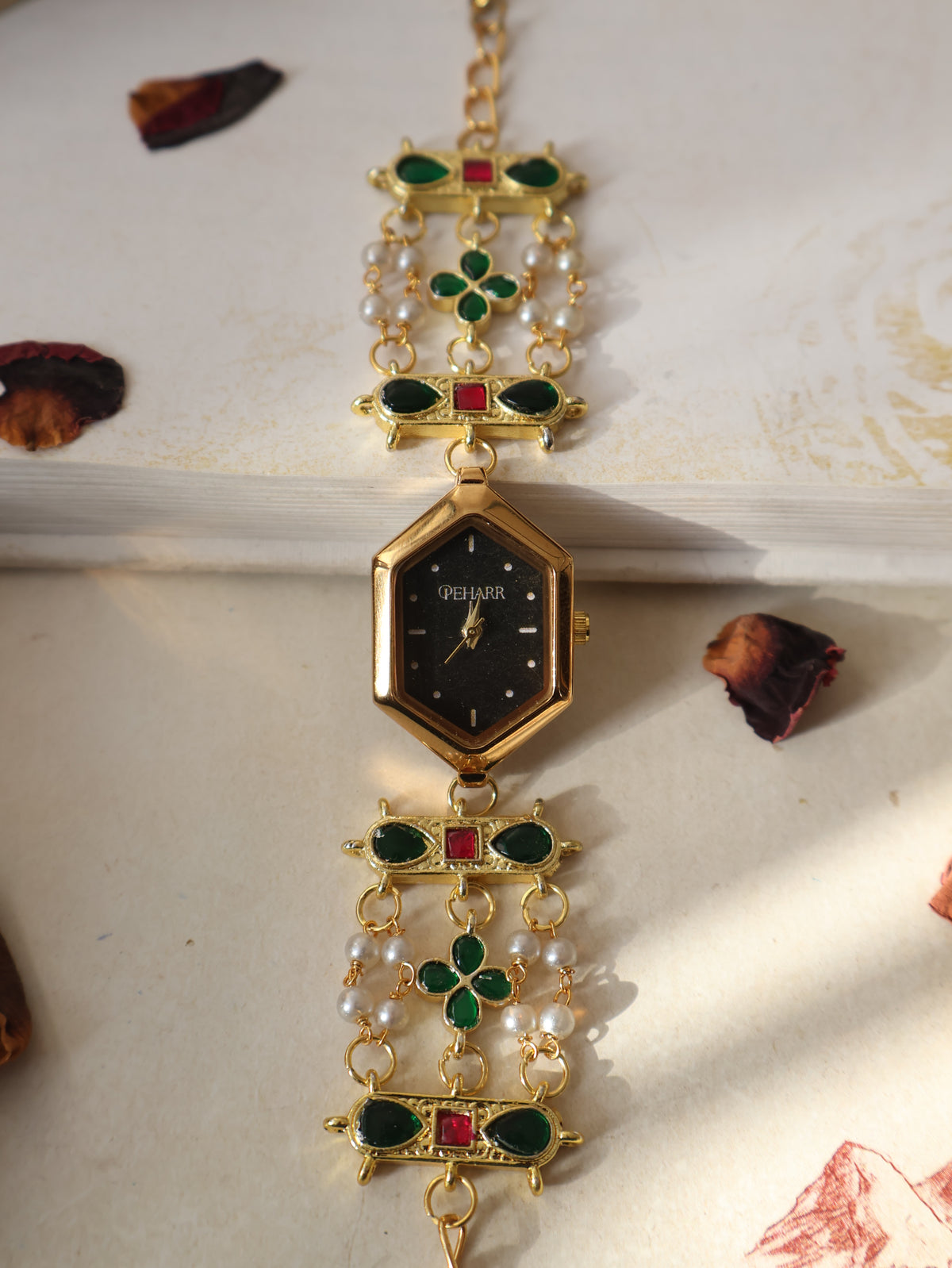 Manasa Green Kundan Wrist Watch