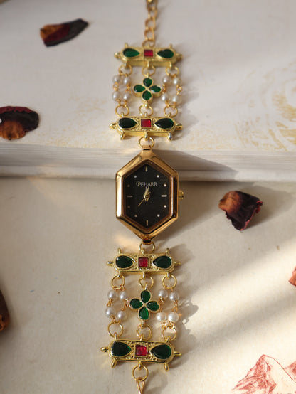 Manasa Green Kundan Wrist Watch