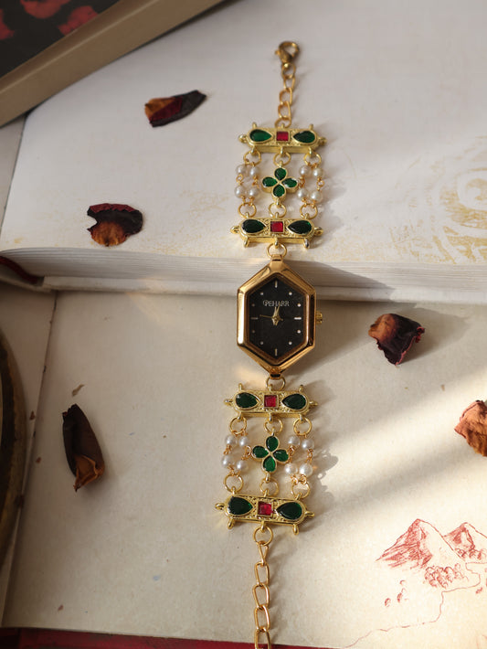 Manasa Green Kundan Wrist Watch