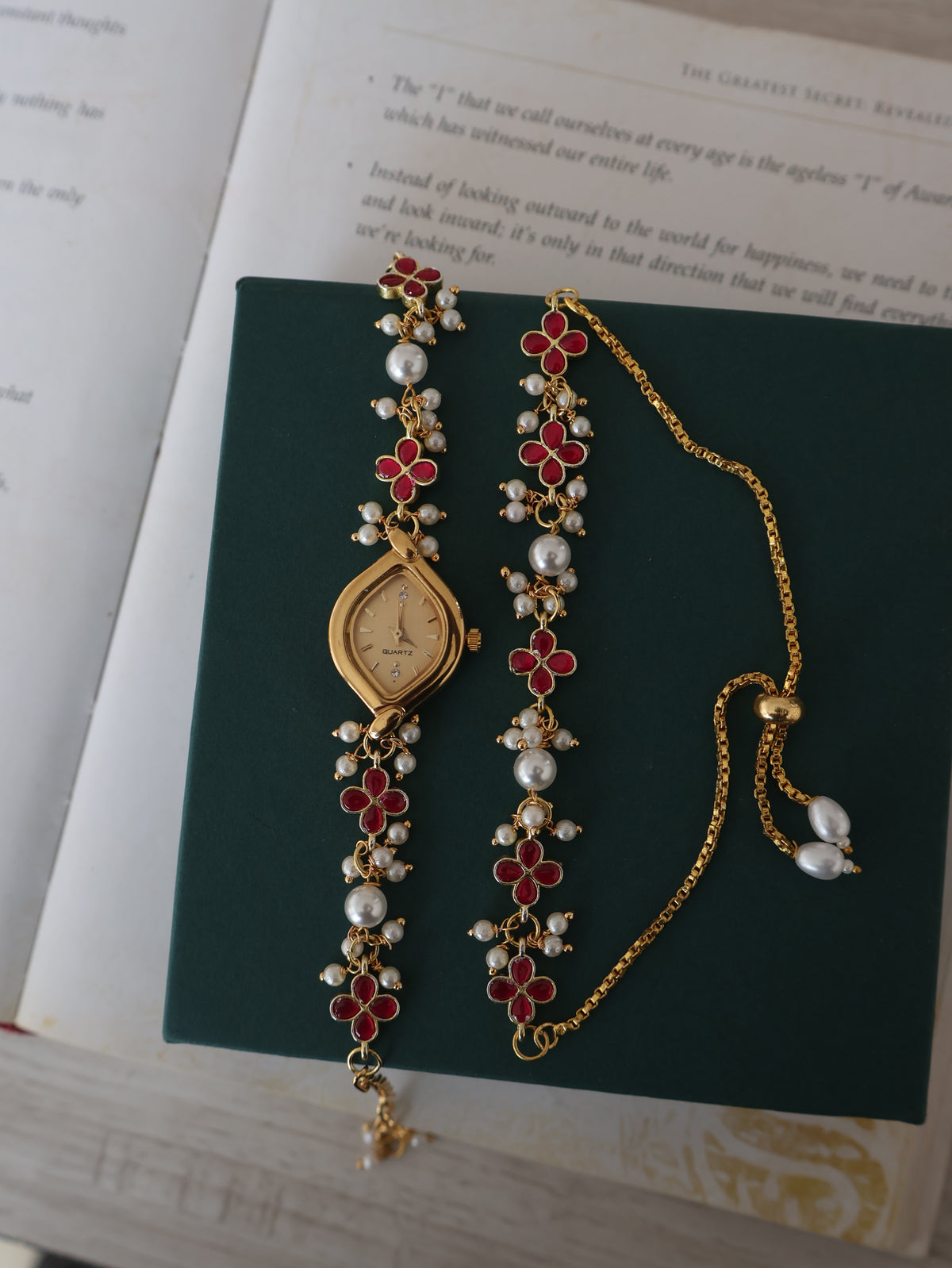 Megha Ruby Red Kundan Wrist Watch Set