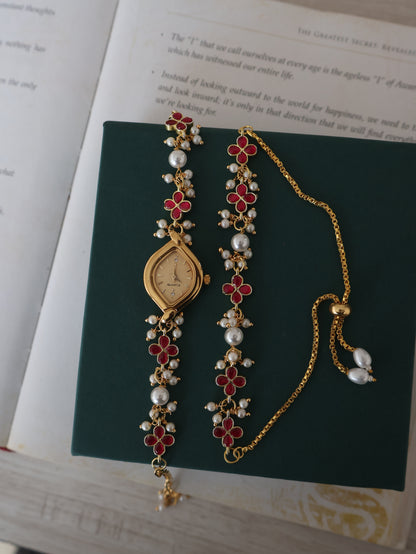 Megha Ruby Red Kundan Wrist Watch Set