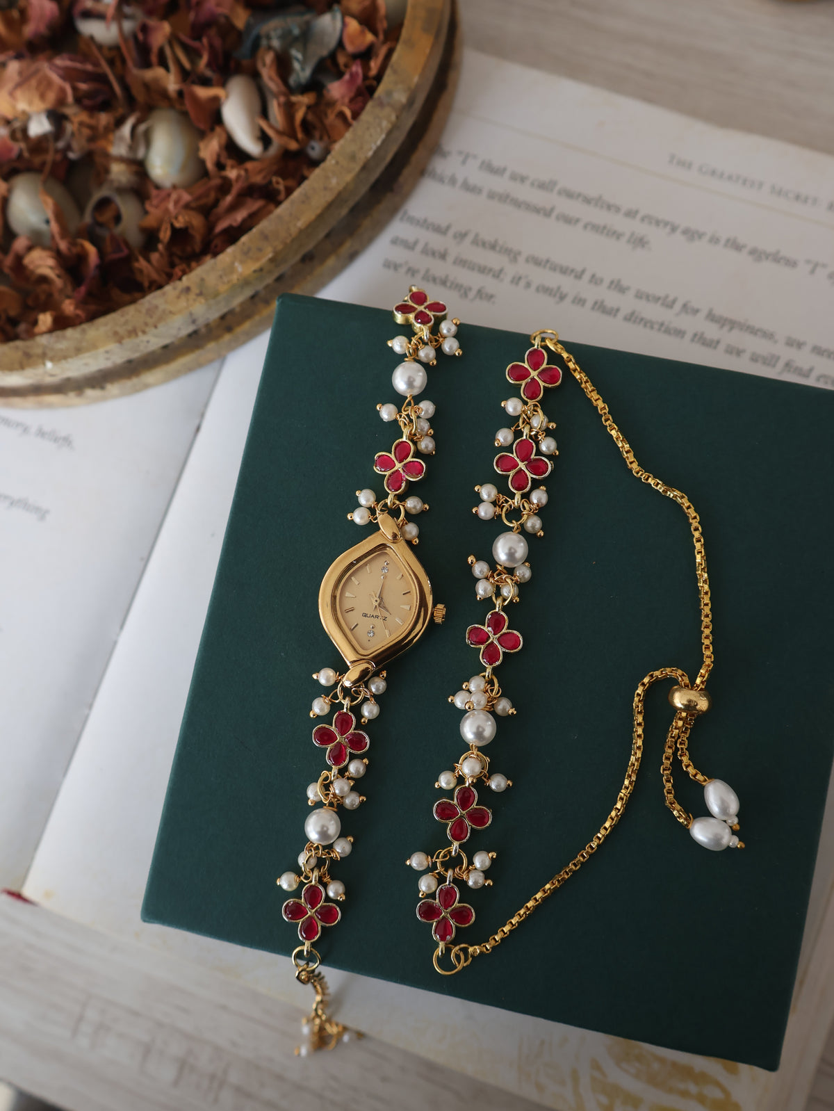 Megha Ruby Red Kundan Wrist Watch Set