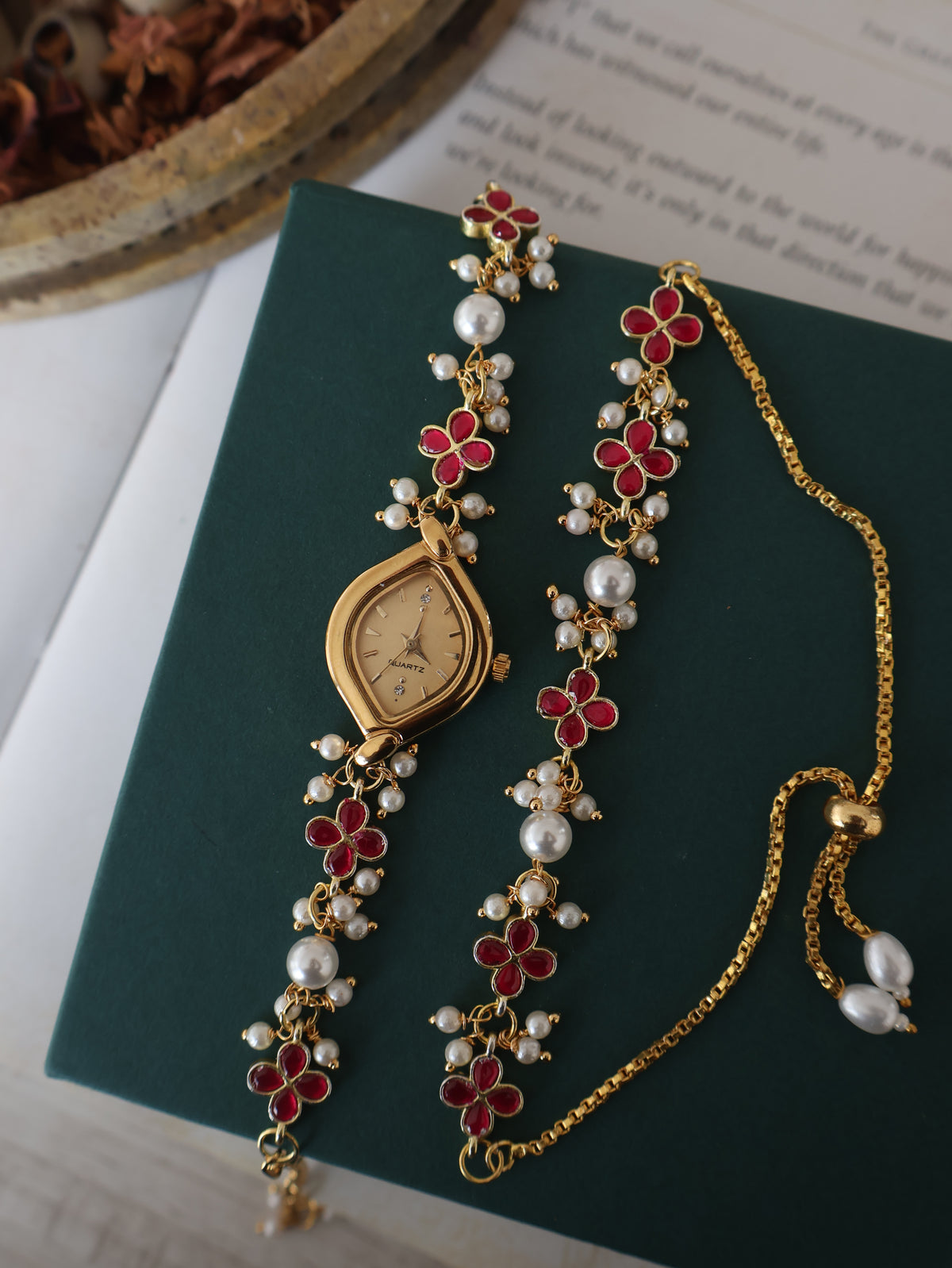 Megha Ruby Red Kundan Wrist Watch Set