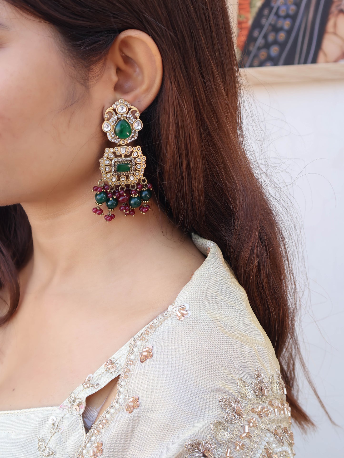 Wiksha Kundan Green Earrings