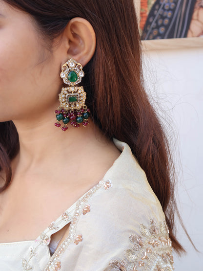 Wiksha Kundan Green Earrings