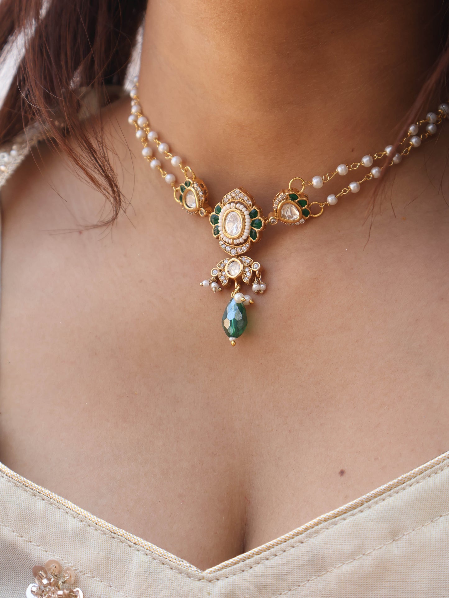 Raika Green Polki Choker Necklace