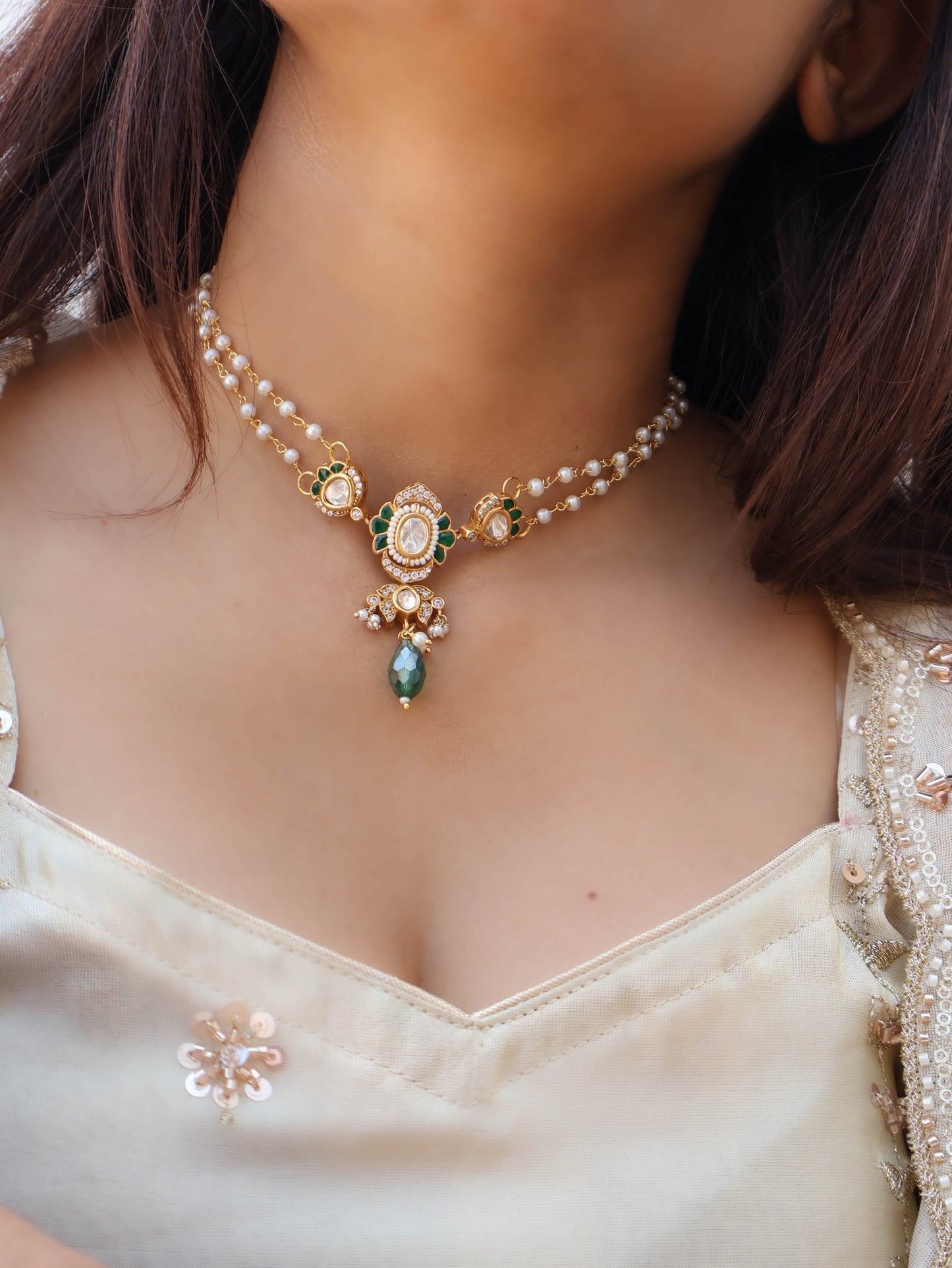 Raika Green Polki Choker Necklace