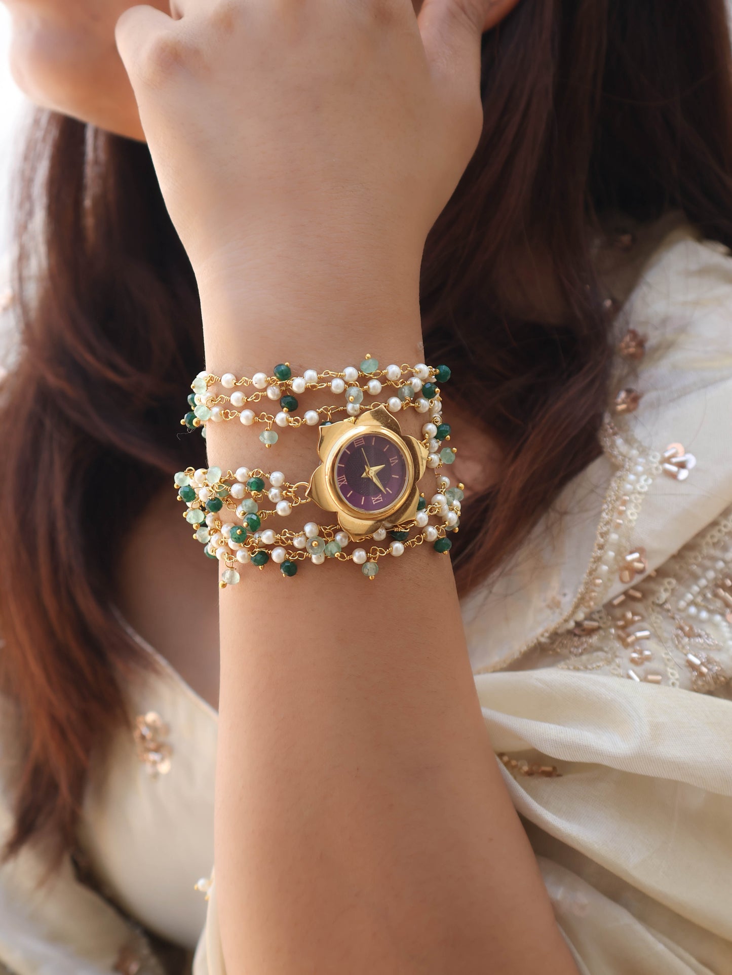 Infinity Pearl Green Floral Wrist Watch