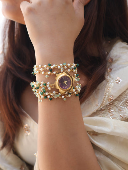 Infinity Pearl Green Floral Wrist Watch