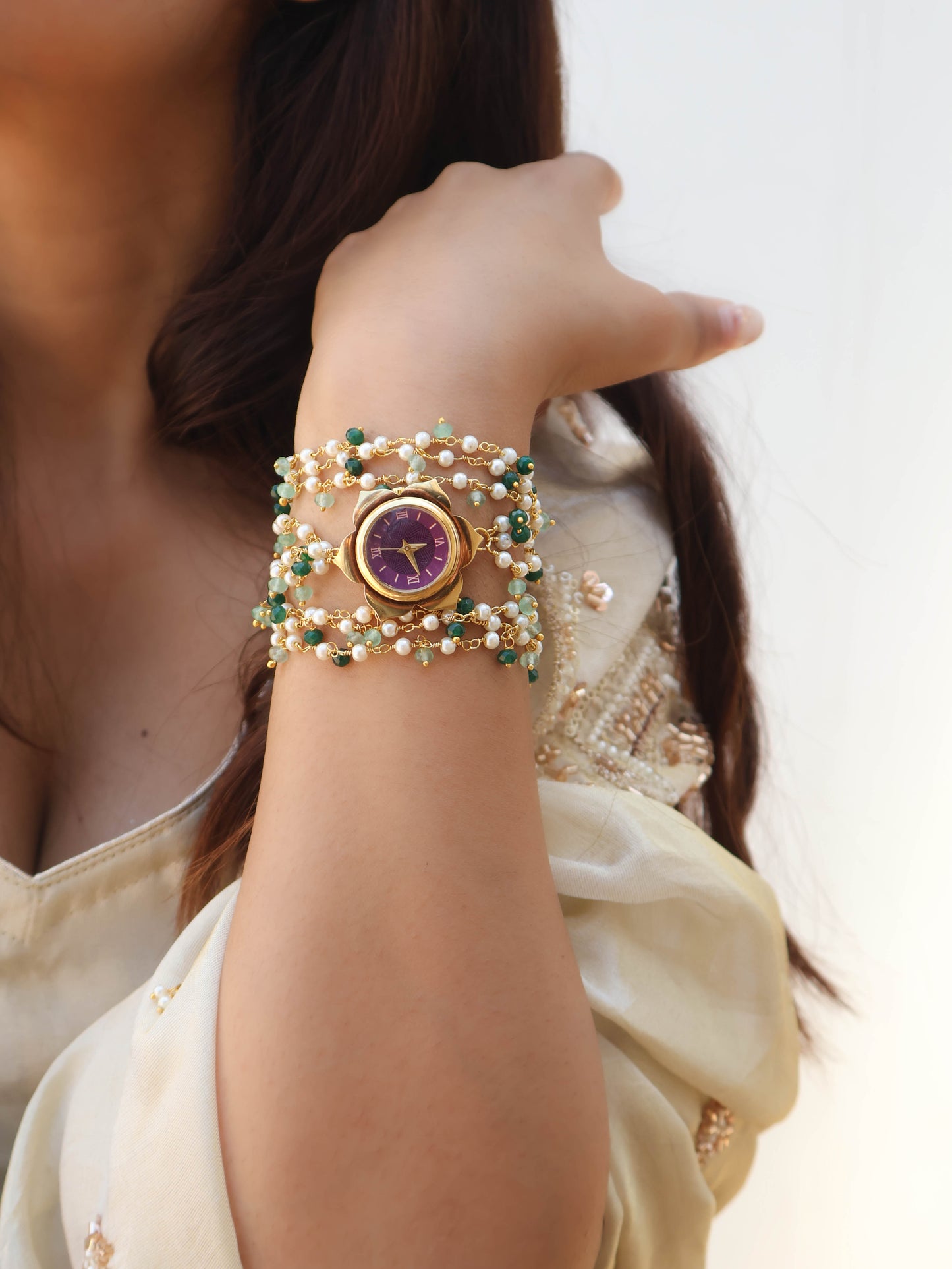 Infinity Pearl Green Floral Wrist Watch