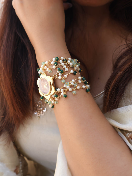 Infinity Pearl Green Floral Wrist Watch