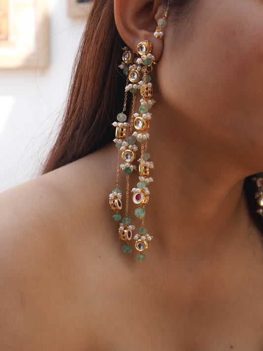 Meesha Kundan Earrings with Ear-Cuff