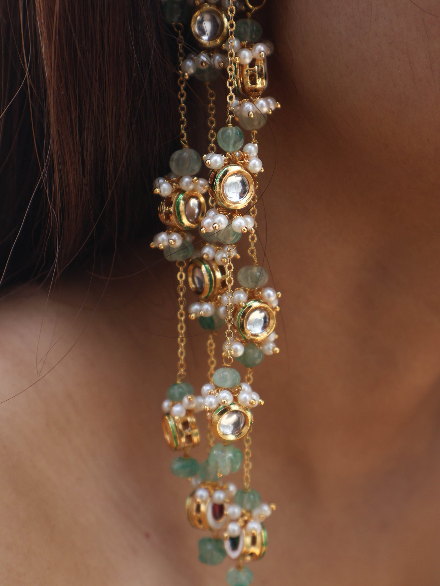Meesha Kundan Earrings with Ear-Cuff