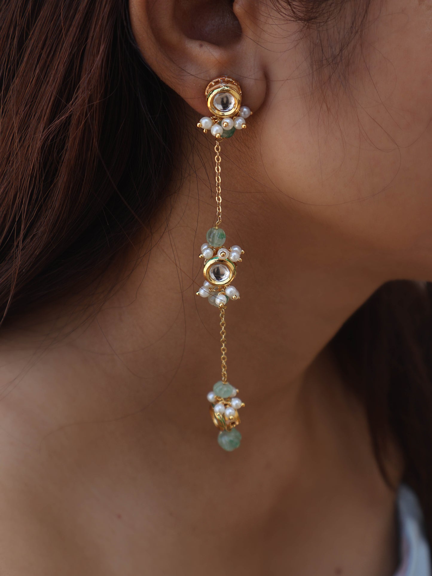 Meesha Kundan Earrings with Ear-Cuff