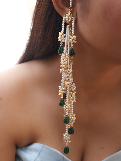 Hampi Kundan Green Earrings with Ear-Chain