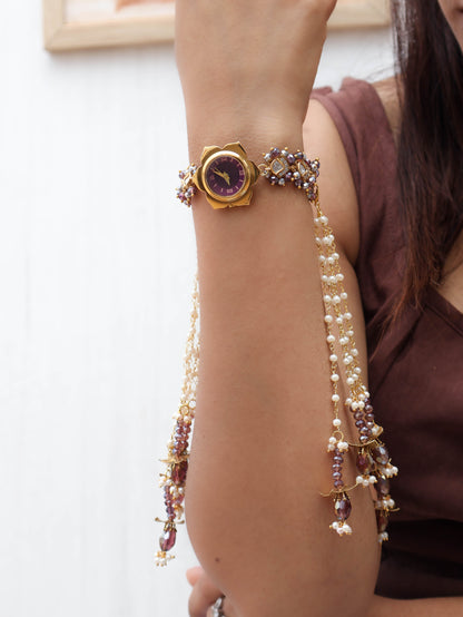 Blessings Purple Polki Wrist Watch with Detachable Hangings