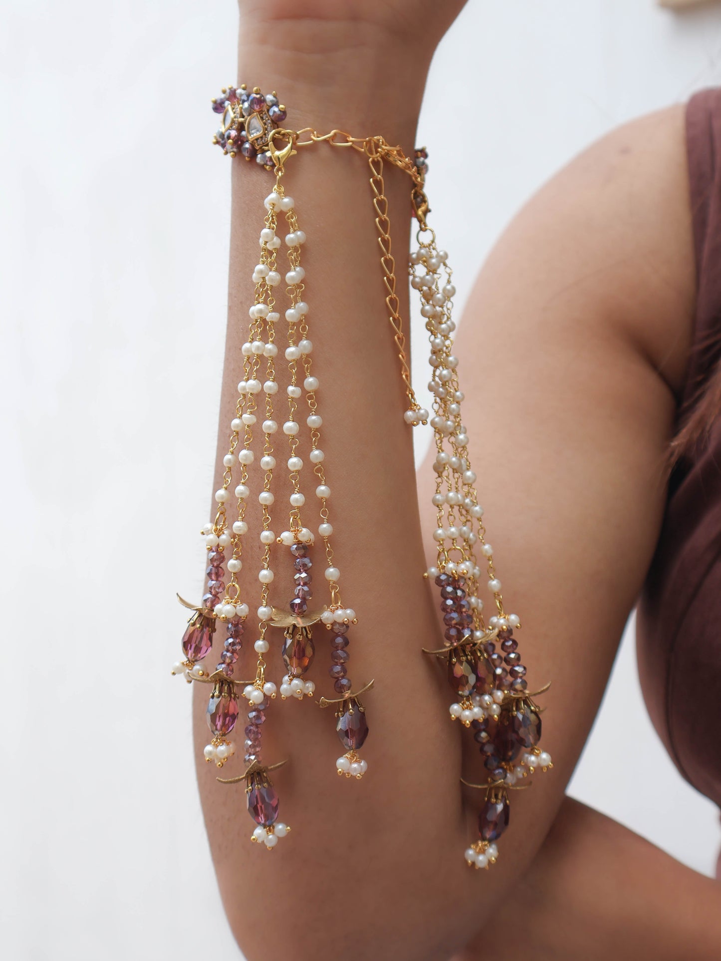 Blessings Purple Polki Wrist Watch with Detachable Hangings