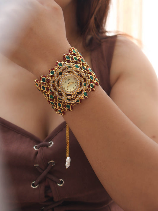 Gulaab Green Kundan Wrist Watch
