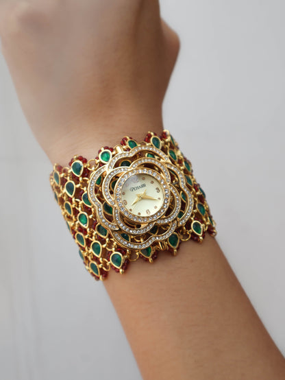 Gulaab Green Kundan Wrist Watch