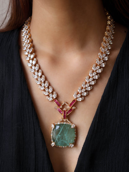 Dhruva Fluorite Polki Pendant Necklace Set