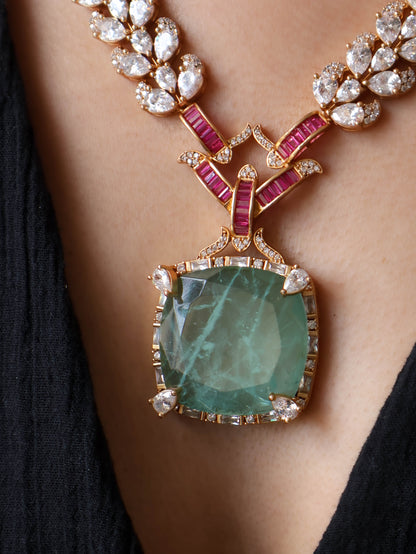 Dhruva Fluorite Polki Pendant Necklace Set