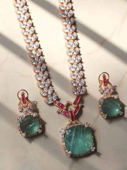 Dhruva Fluorite Polki Pendant Necklace Set