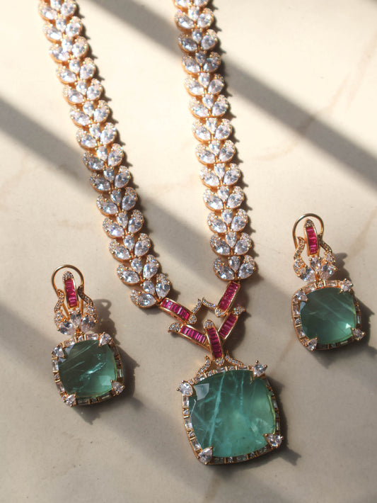 Dhruva Fluorite Polki Pendant Necklace Set