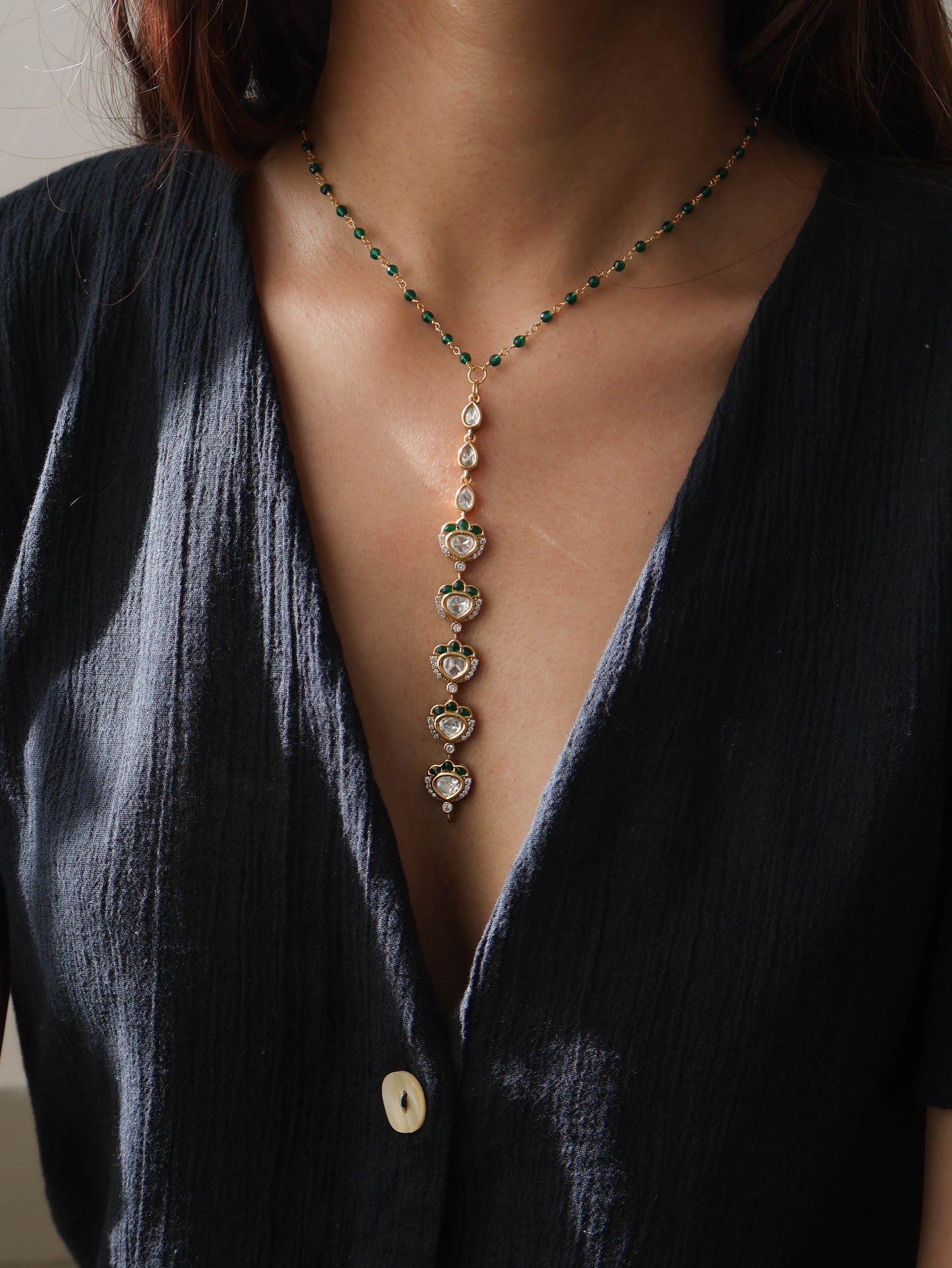 Seline Green Polki Pendant Necklace