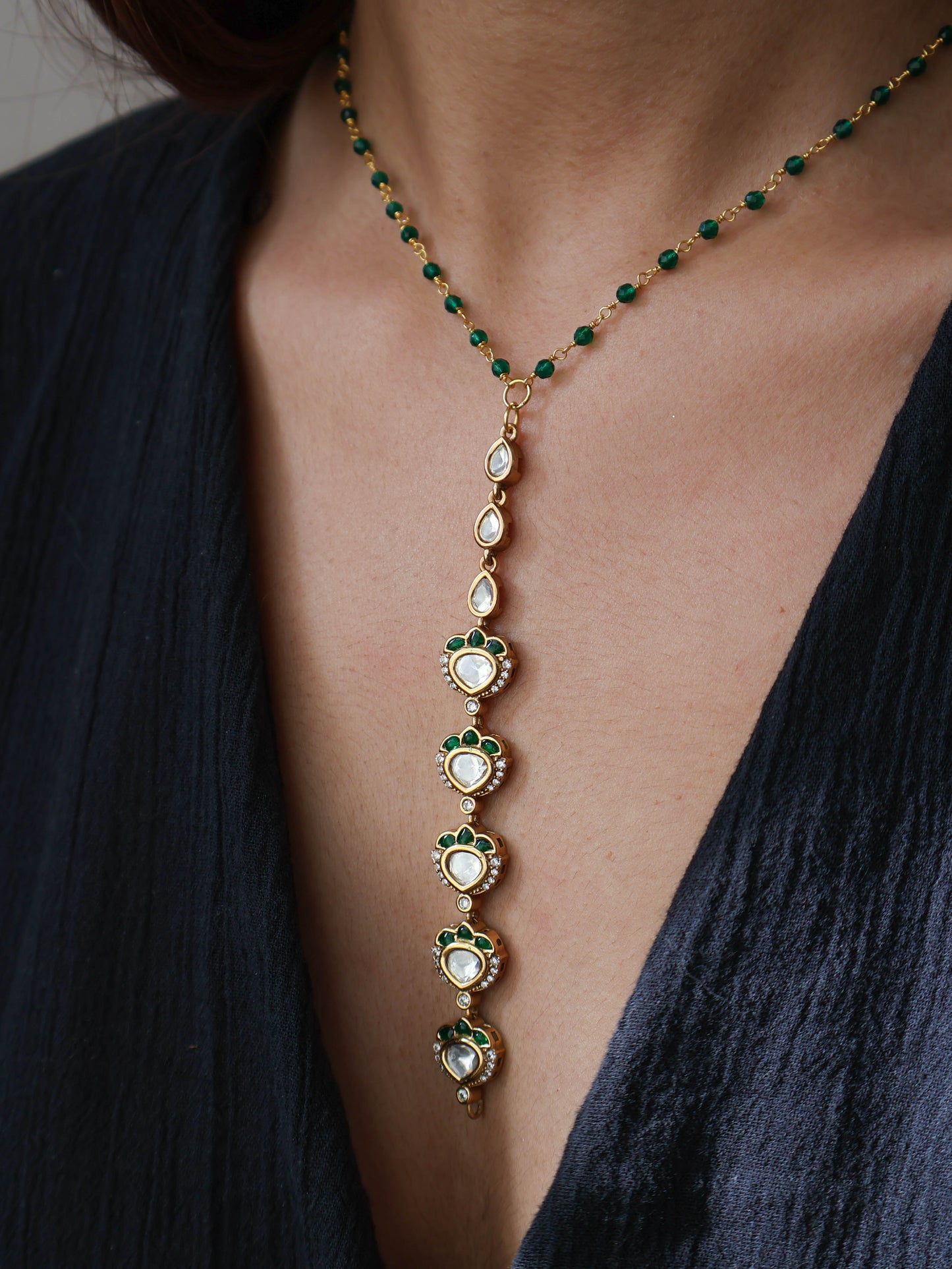 Seline Green Polki Pendant Necklace