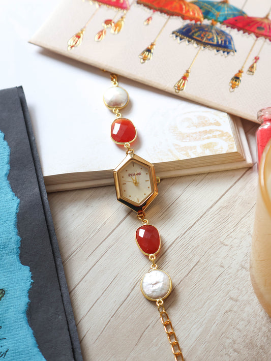 Citrine Pearl Wrist Watch