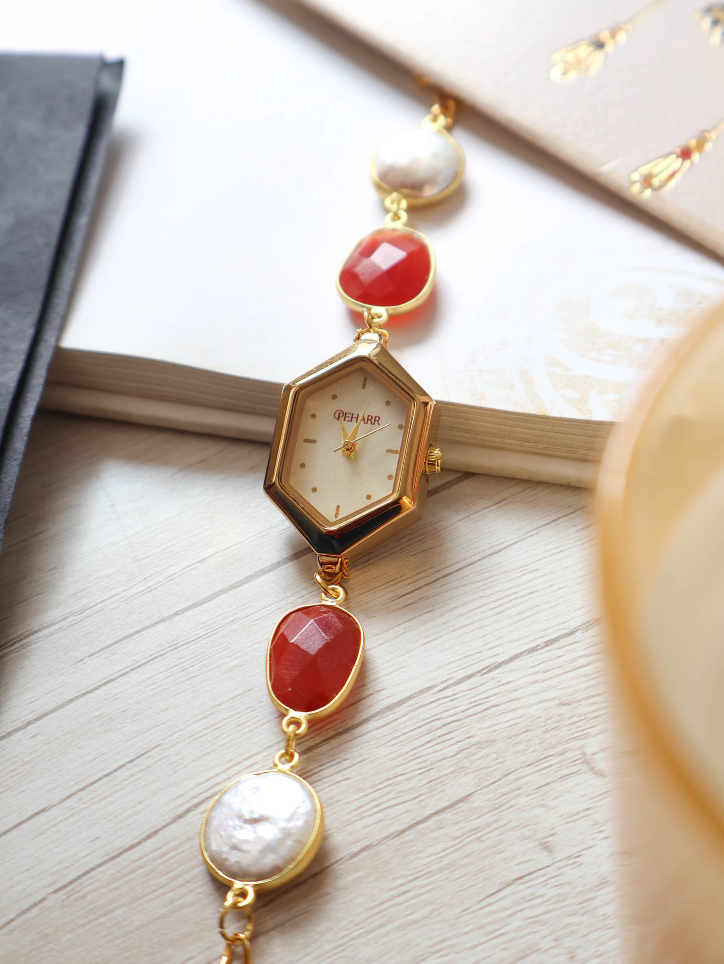 Citrine Pearl Wrist Watch