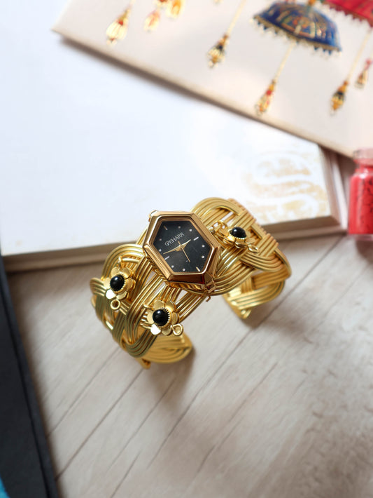 Black Flora Bracelet Wrist Watch